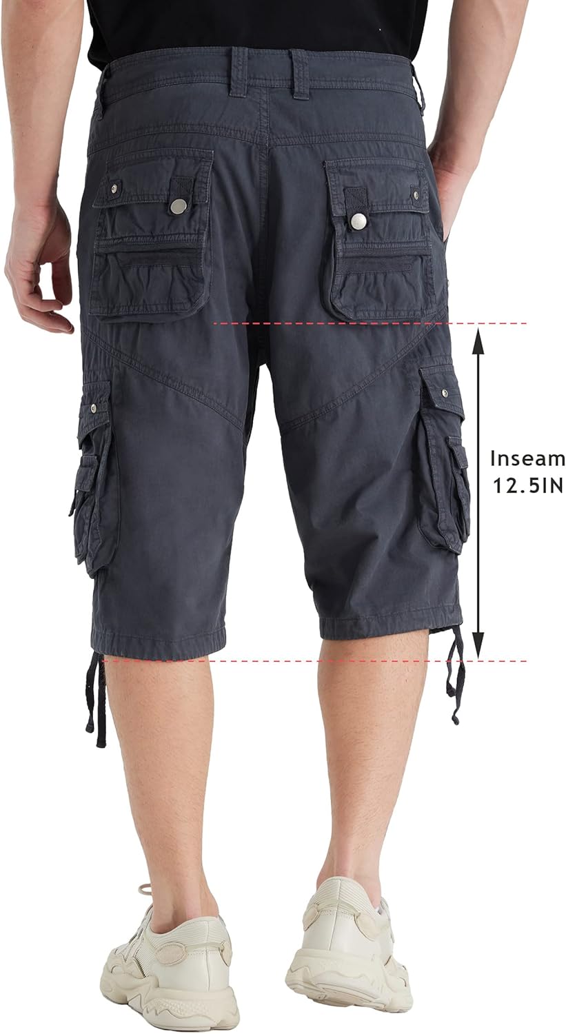 Mens Cargo Shorts Cotton Ripstop Straight Leg Below Knee Twill Casual Summer Long Shorts - Image 2
