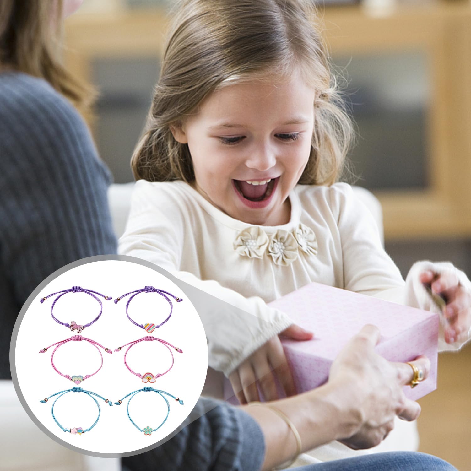 3 Bracelets Filles Réglables Arc-en-Ciel - Cadeau Enfant Anniversaire, Amitié, Style Mignon