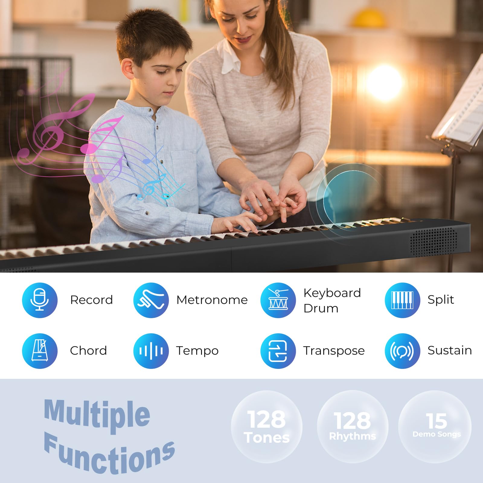 KOMFOTTEU Pianoforte Digitale 61 Tasti Pieghevole con Display LED & Bluetooth, Tastiera Elettronica Multifunzionale per Principianti, Pianola Facile da Trasportare con Borsa per Pianoforte