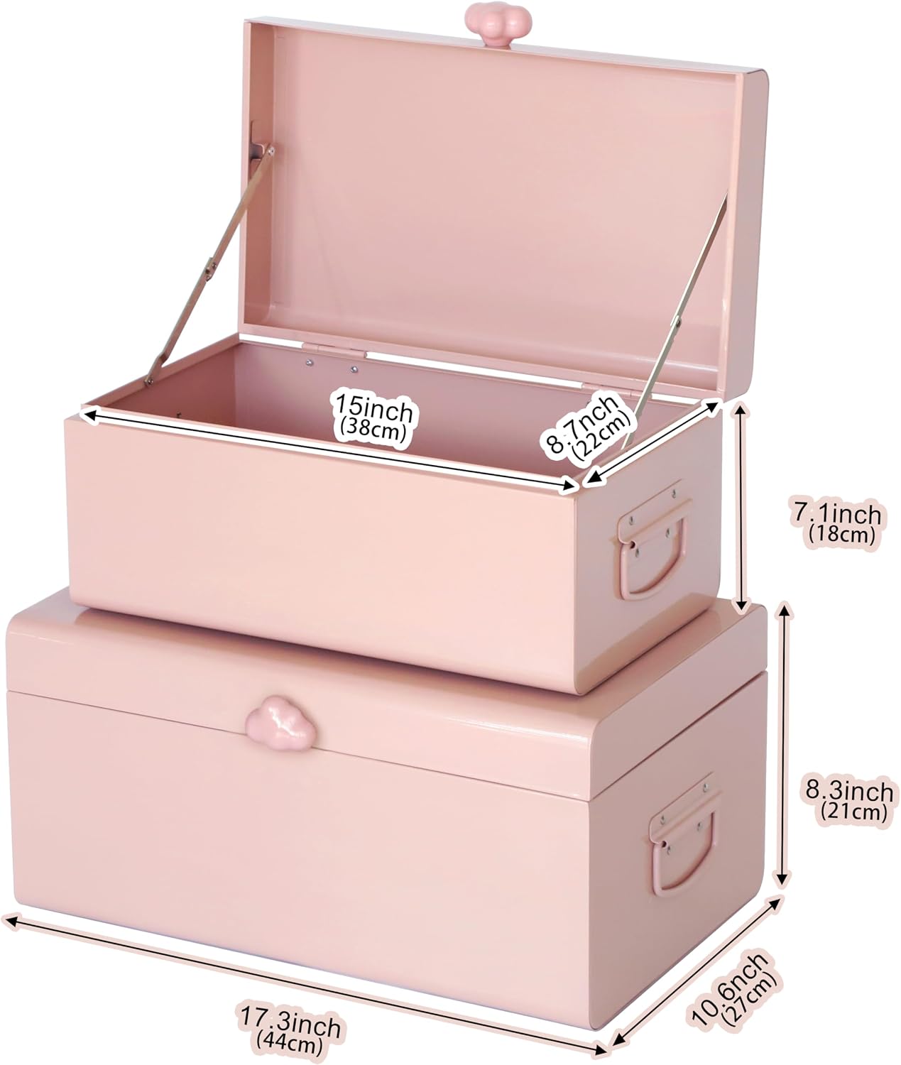 vixdonos large decorative box set of 2 metal keepsake trunk with cloud-shaped decorative clasp for reception,wedding,baby & bridal shower,17.3x10.6x8.3 inches pink