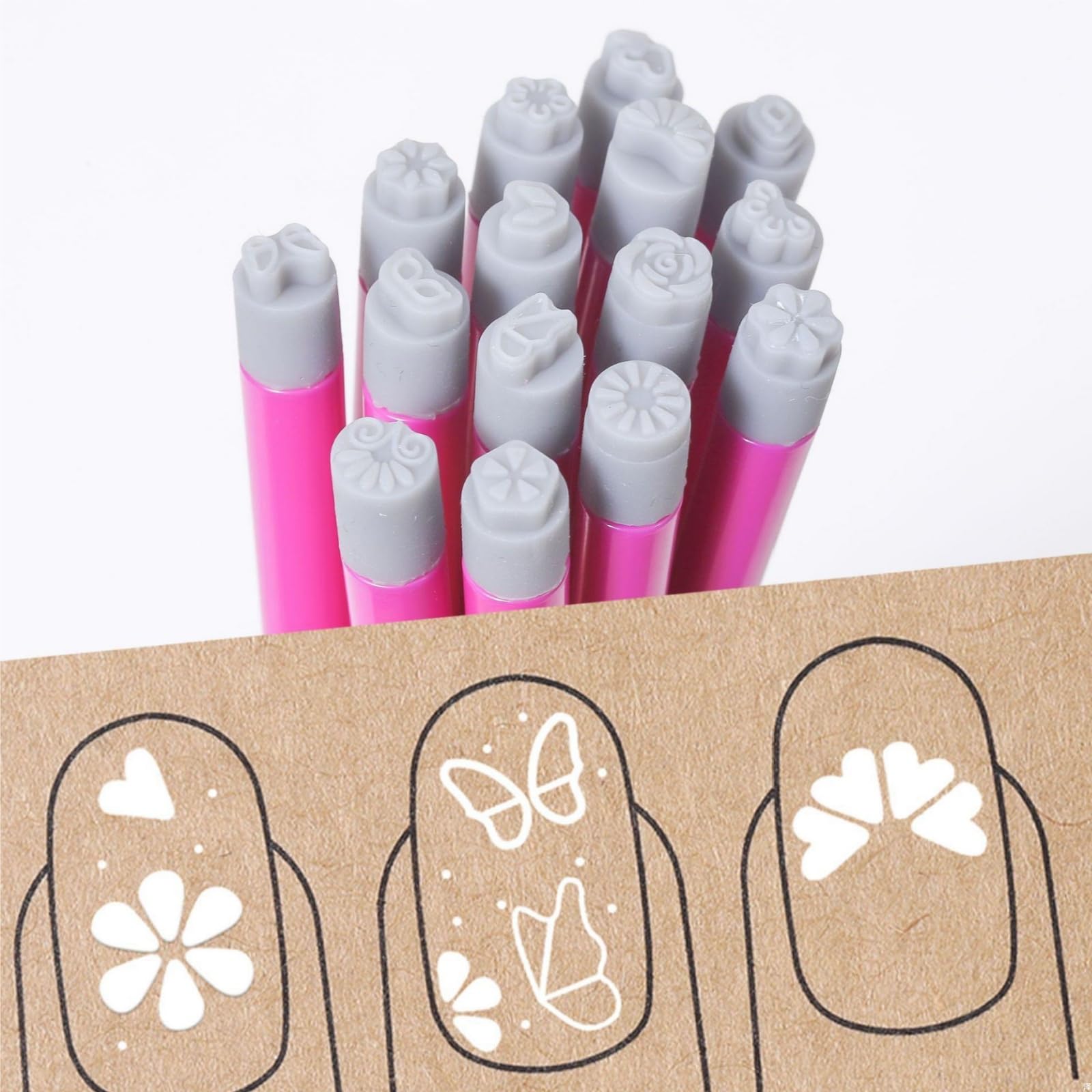 15pack Nail Art Stamp Pen Set,Precision Nail Design Tools,Diy Nail Stamp Pens Floral Pen Brush for Women Girls,Graffiti Dotting Pens for Diy Nail Art,with Different Patterns Replaceable Pen Tip - Image 2