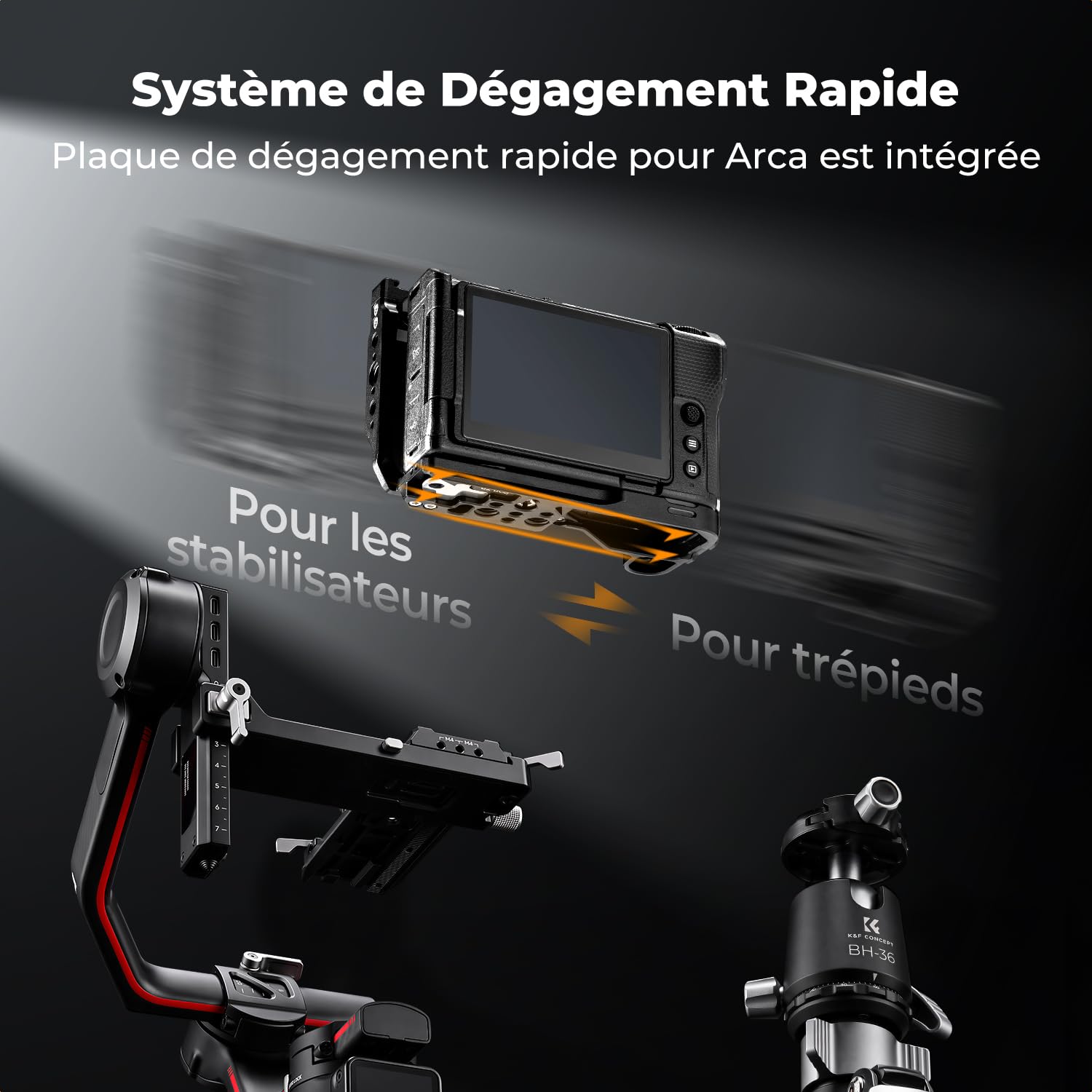 K&F CONCEPT Cage Rig Compatible avec Nikon ZR en Aluminium Léger 221g Solide et Stable avec Cold Shoe Filetages 1/4" et 3/8" Base Arca Protection Silicone Démontage Rapide