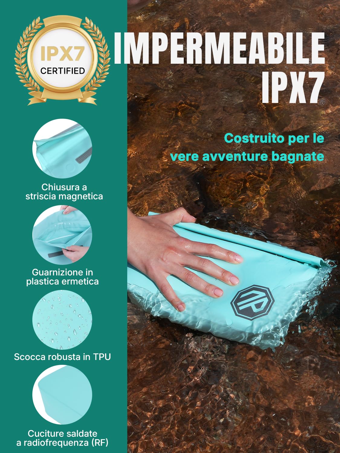 niphean IPX7 Marsupio Impermeabile con Chiusura Magnetica Mano, Sacca Impermeabile Resistente per Kayak, SUP, Spiaggia, Nuoto, Versatile Borsa a Tracolla, Marsupio Uomo&Donna, 2.5L,Blu Marina