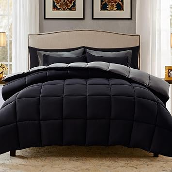 Decroom Lightweight Twin Comforter Set with 1 Pillow Sham - 2 Pieces Set - Quilted Down Alternative Comforter/Duvet Insert for All Season - Black/Grey - Twin/Twin XL Size