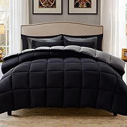 Decroom Lightweight Twin Comforter Set with 1 Pillow Sham - 2 Pieces Set - Quilted Down Alternative Comforter/Duvet Insert for All Season - Black/Grey - Twin/Twin XL Size