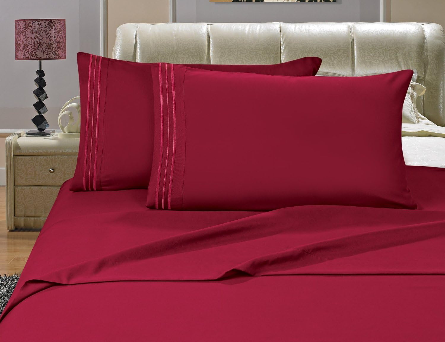 Elegant Comfort Luxury Bed Sheets Set on Amazon 1500 Premier Hotel Quality Wrinkle, Fade, Stain Resistant - - 4 Piece Sheet Set, California King, Burgundy