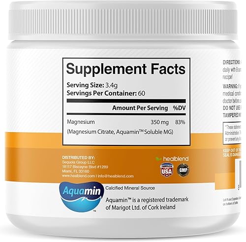 Miniatura 8 de healblend Polvo complejo de magnesio (citrato de magnesio 350 mg en cada cucharada) - Suplemento para dormir, salud cardíaca, salud cognitiva, salud