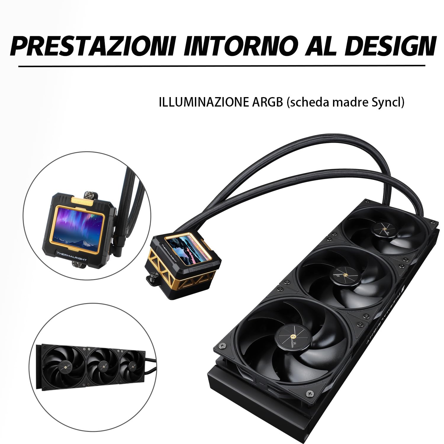 FW 360 Cooler CPU Liquido ARGB - Display LCD IPS 2.4'', 320x240, Per AM5/Intel LGA1700, Nero, 360mm - Foto 3