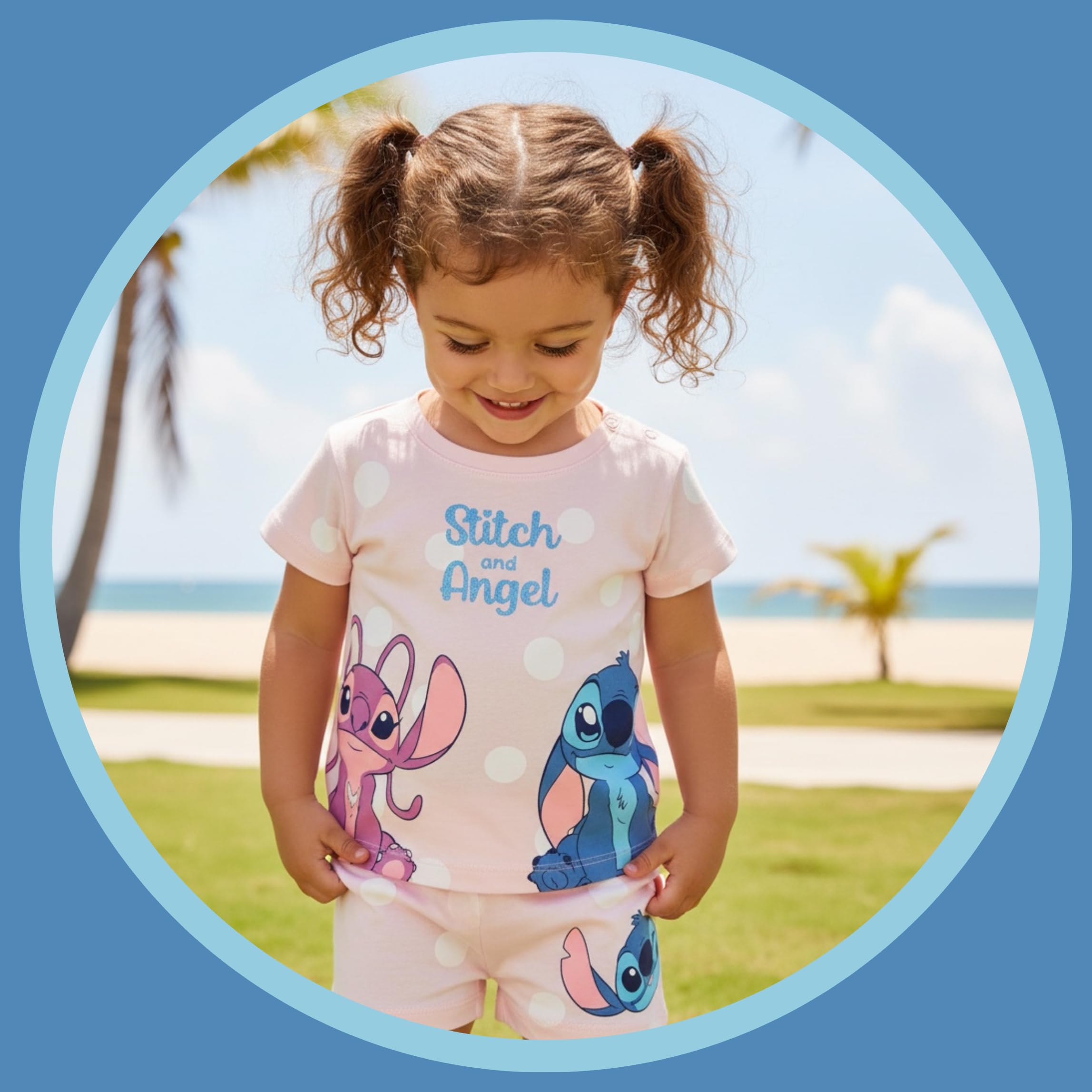 Disney Stitch und Angel T-Shirt und Shorts für Babys Mädchen, 2-Teiliges Pyjama-Set aus Weicher Baumwolle für Babys, Größen 6 bis 24 Monate