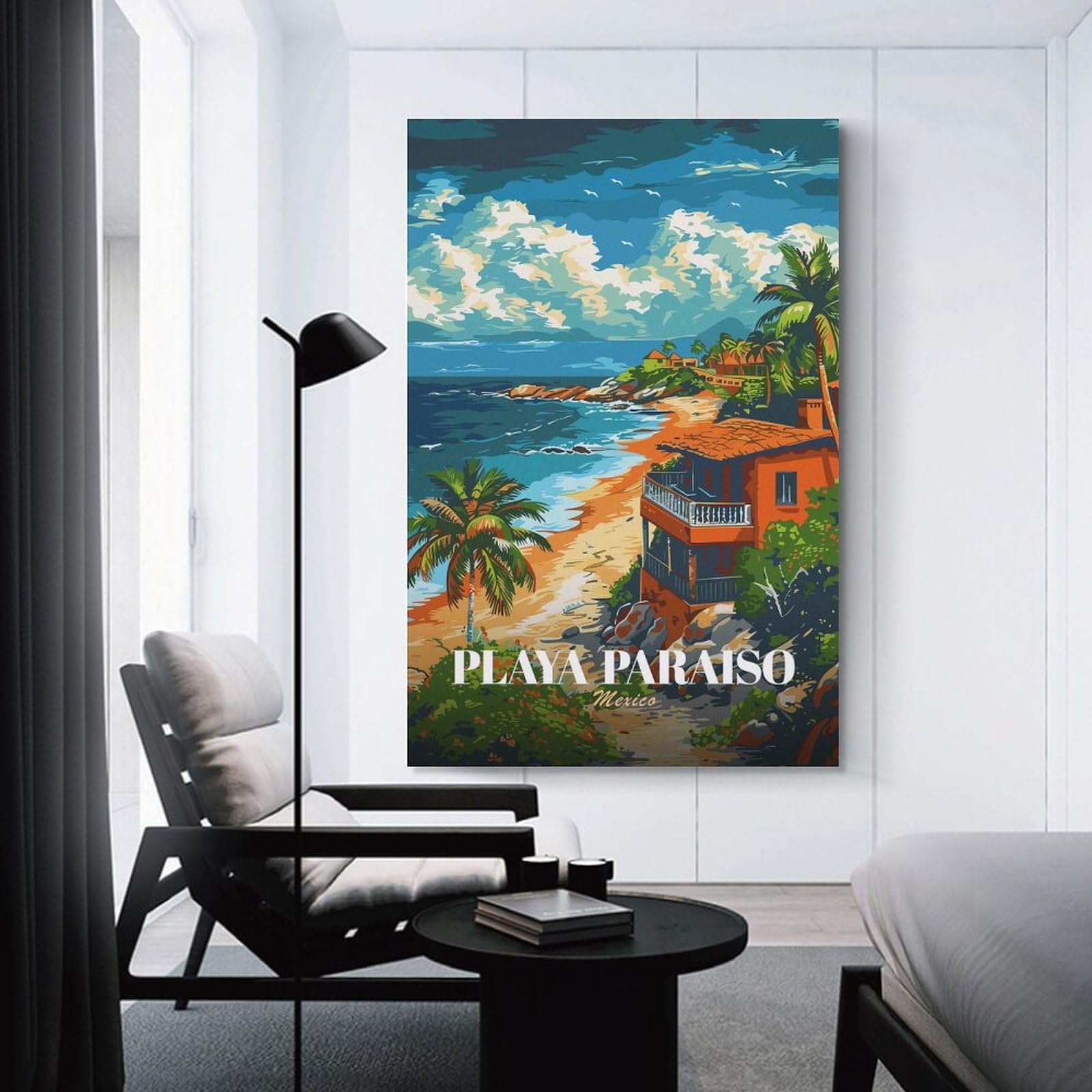 Junmoney Unframe-Style-24 Playa Paraiso Mexico Travel Poster Art Canvas Wall Picture, 24X36inch(60X90cm), For Living Room, Bedroom Or Apartment Walls, Decorative Artwork For Empty Walls