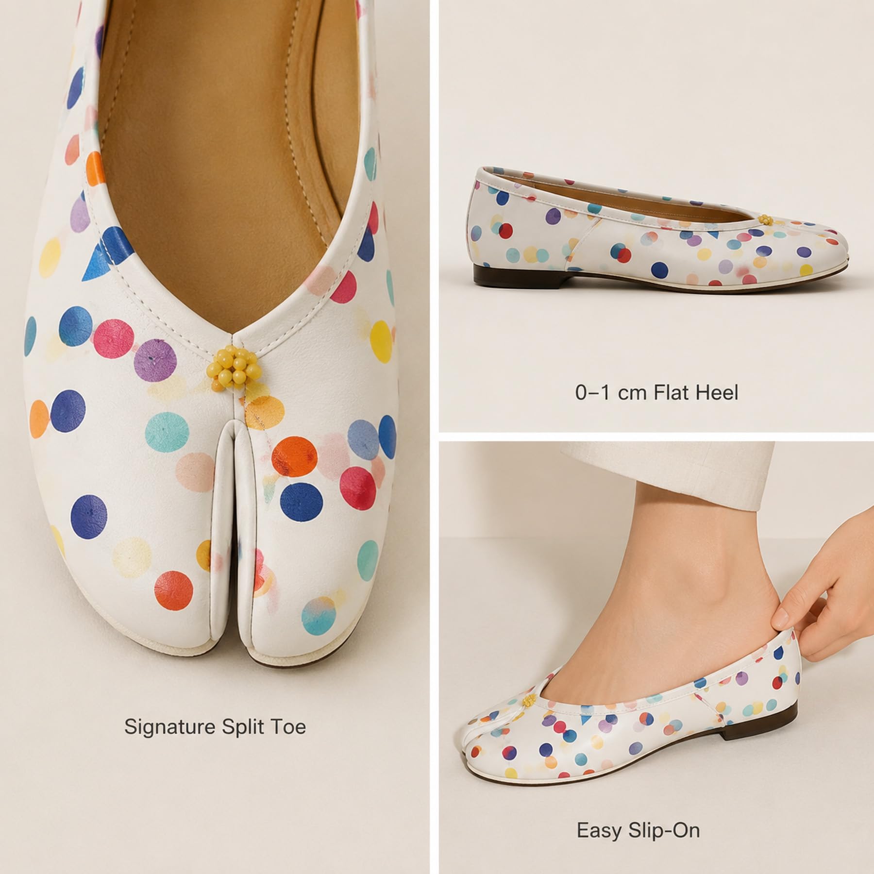 Damen Tabi-Ballerinas aus Leder mit geteilter Zehenpartie