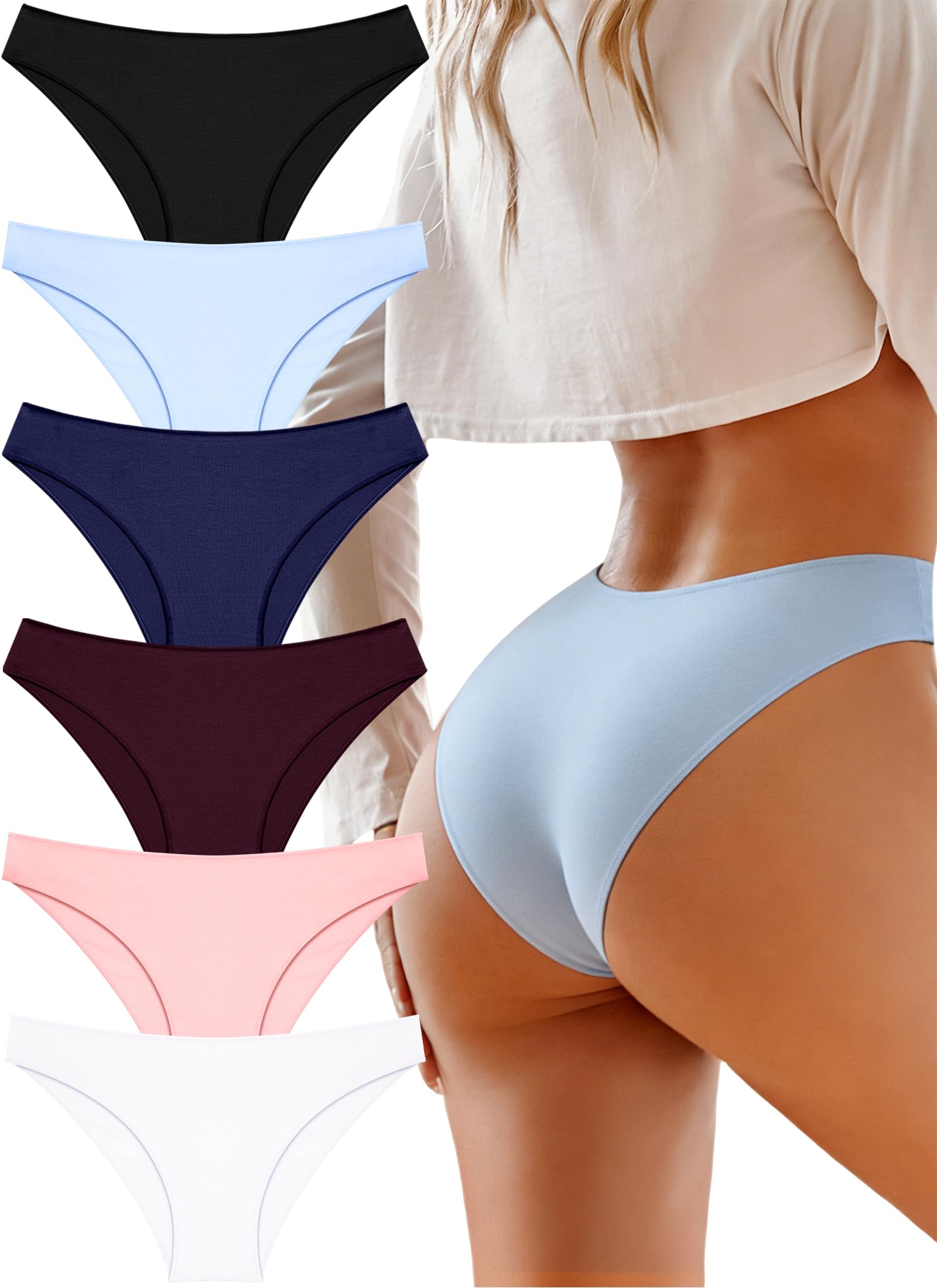 Cotton Underwear Women Sexy Cheeky Bikini Panties Lingerie Outfits 6 pack | Soft Breathbale Basics Essentials Underwear Plus Size Cute Fall Summer Neutrals Colors Panties Outfits Clothes for Women Girl