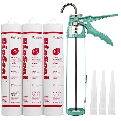 Miniatura 1 de White BioSeal - Calafateo de silicona de látex acrílico multiusos para pintar, calafateo de silicona blanca de 10.1 onzas, juego de 3 tubos con
