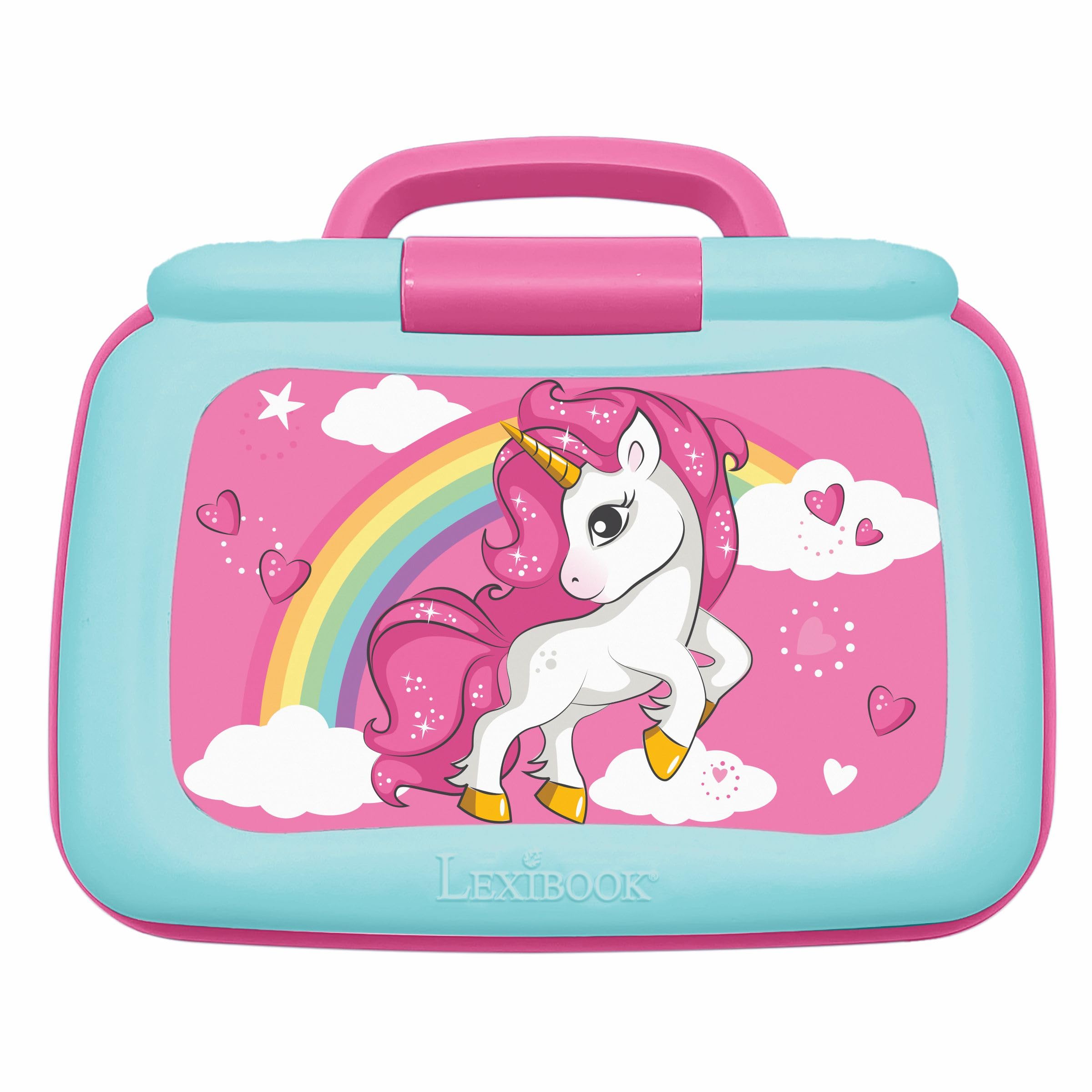 Lexibook, Unicorno, Computer Portatile educativo bilingue Francese/Inglese con 40 attività di Cui Un Nuovo Modo per Imparare a Leggere e contare, JC398UNIi1