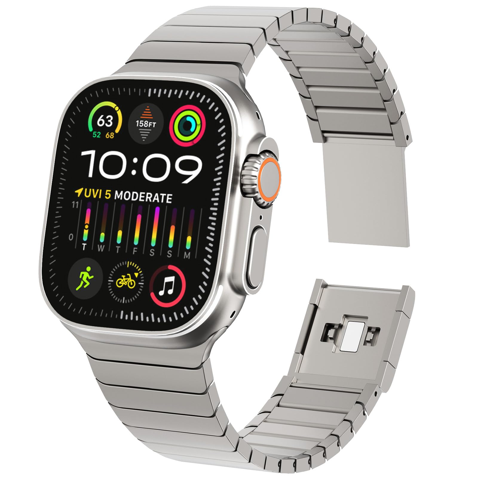 KADES Stainless Steel Band Compatible with Apple Watch Ultra Band 49mm 45mm 44mm 42mm Men Women, Metal Wristband with Magnetic Buckle for iWatch Series Ultra 2/1 9 8 7 6 5 4 3 2 1 SE, Titanium
