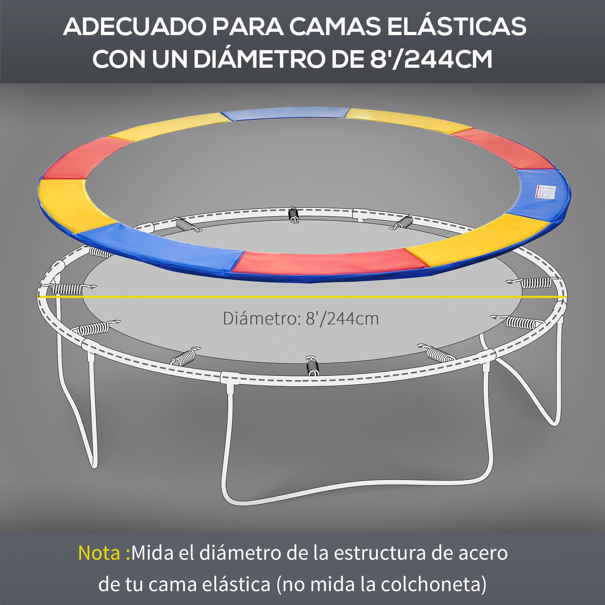 HOMCOM Cubierta de Protección Acolchada Borde de Seguridad para Trampolines Cama Elástica con Diámetro Ø244 cm Multicolor