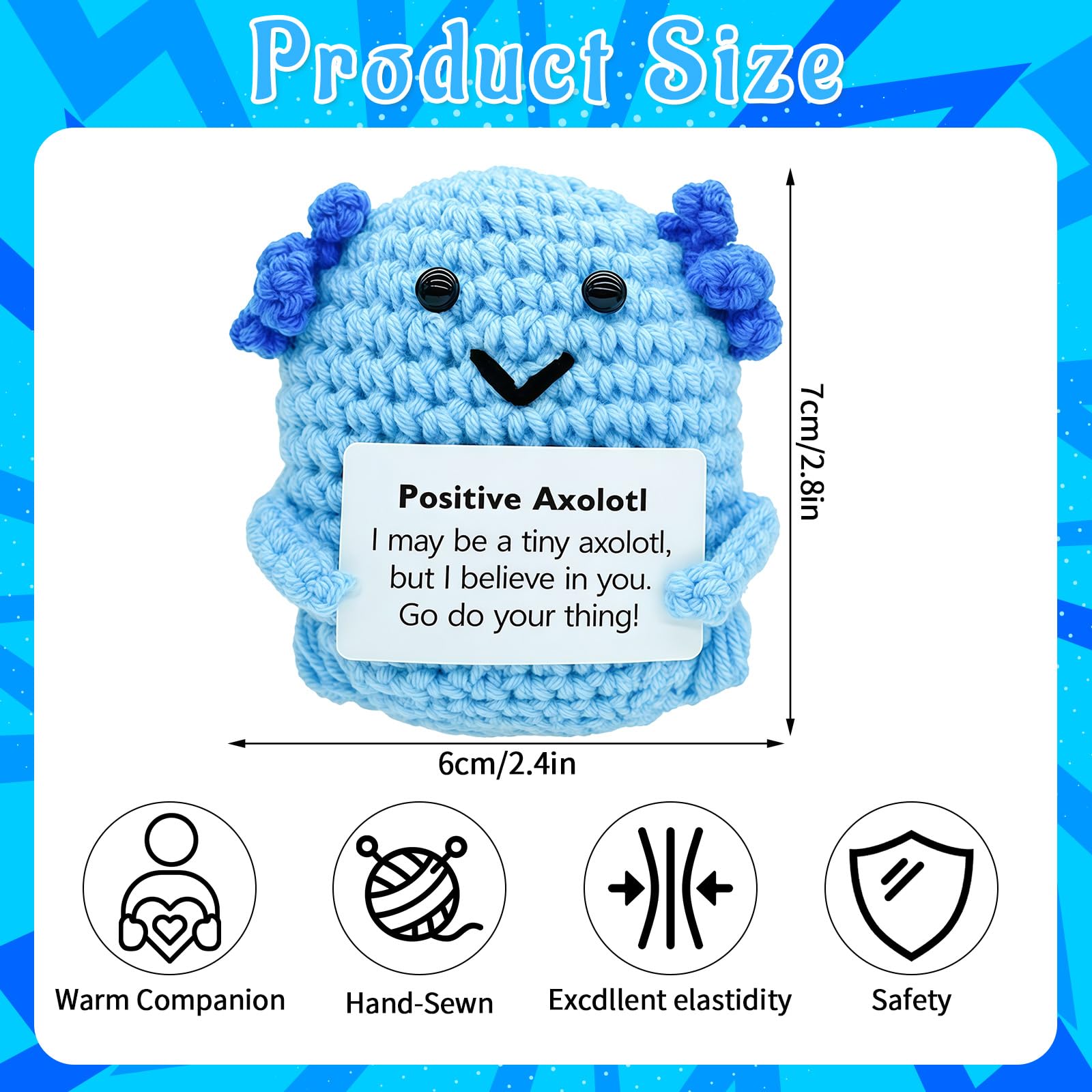 Positive Axolotl Crochet Emotional Support Crochet, Mini Knitted Axolotl Doll with Card Handmade Motivational Good Luck Funny Gifts Friends Party Cheer Up Support Toy Presents for Kids Boys Girls - Image 3