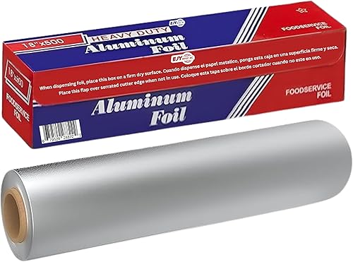 Papel de aluminio resistente de 18 pulgadas x 500 pies, grado comercial para la industria de servicios de alimentos, papel aluminio plateado para