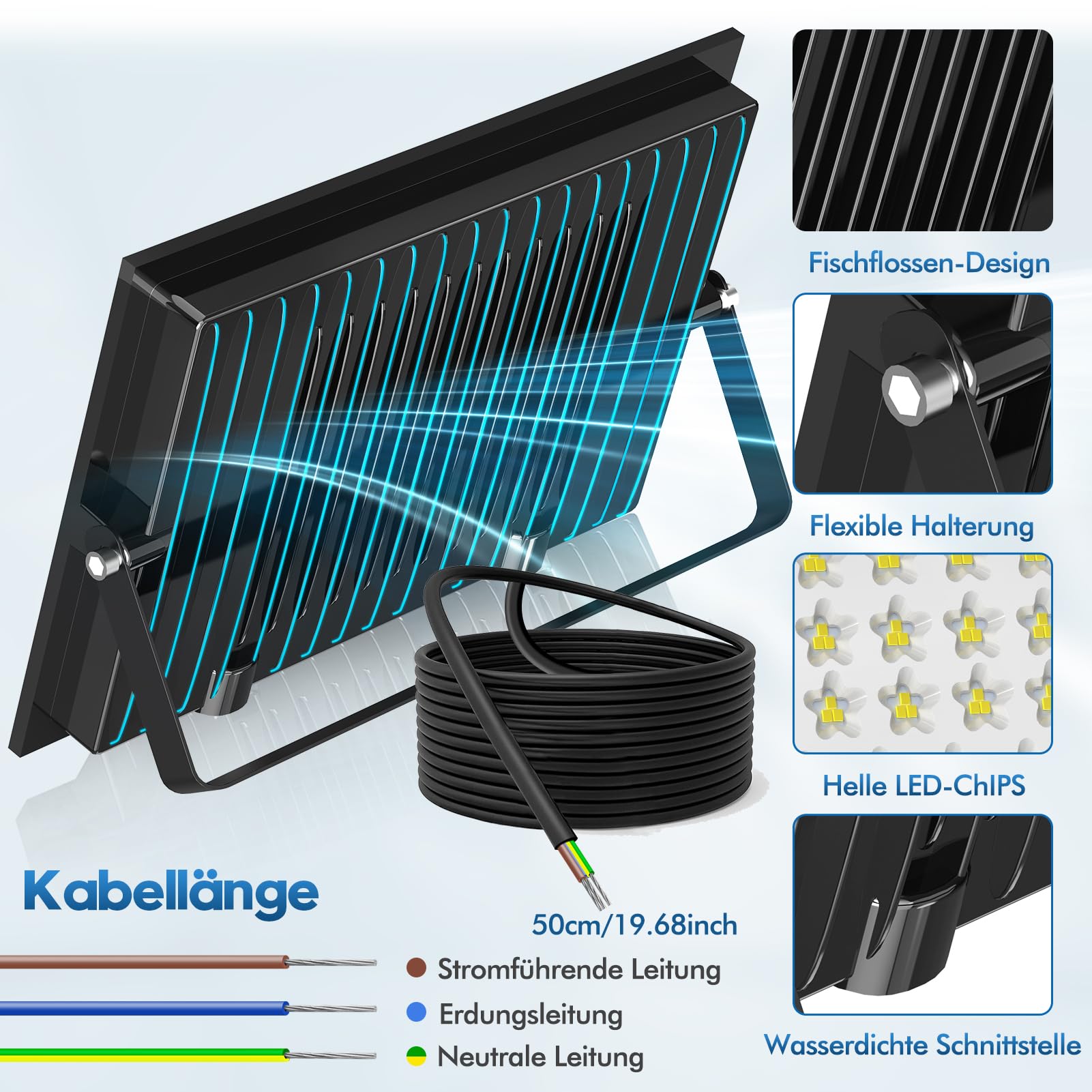 2 Stück 200W LED Strahler Außen, 6500K LED Fluter Flutlicht, IP66 Wasserfest Scheinwerfer Aussenstrahler, tageslichtweiße Wasserdicht Außenstrahler für Garten, Innenhöfe, Garage