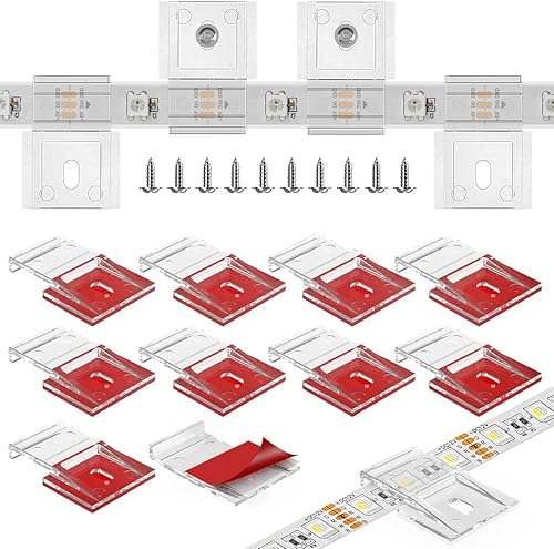 Hysmigor - Clips de tira de luces transparentes, autoadhesivos con soporte de montaje de tornillos, 50 clips de fijación LED fuertes y tornillos