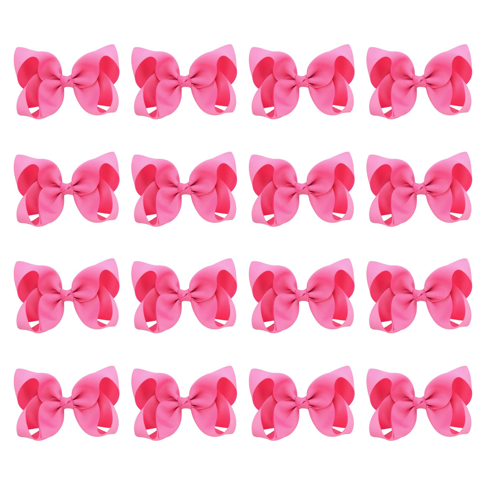 DEEKA 16 PCS 4" Hand-made Hair Bow Grosgrain Ribbon Solid Color Hair Bow Alligator Clips Hair Accessories for Little Teen Toddler Girls -Hot Pink