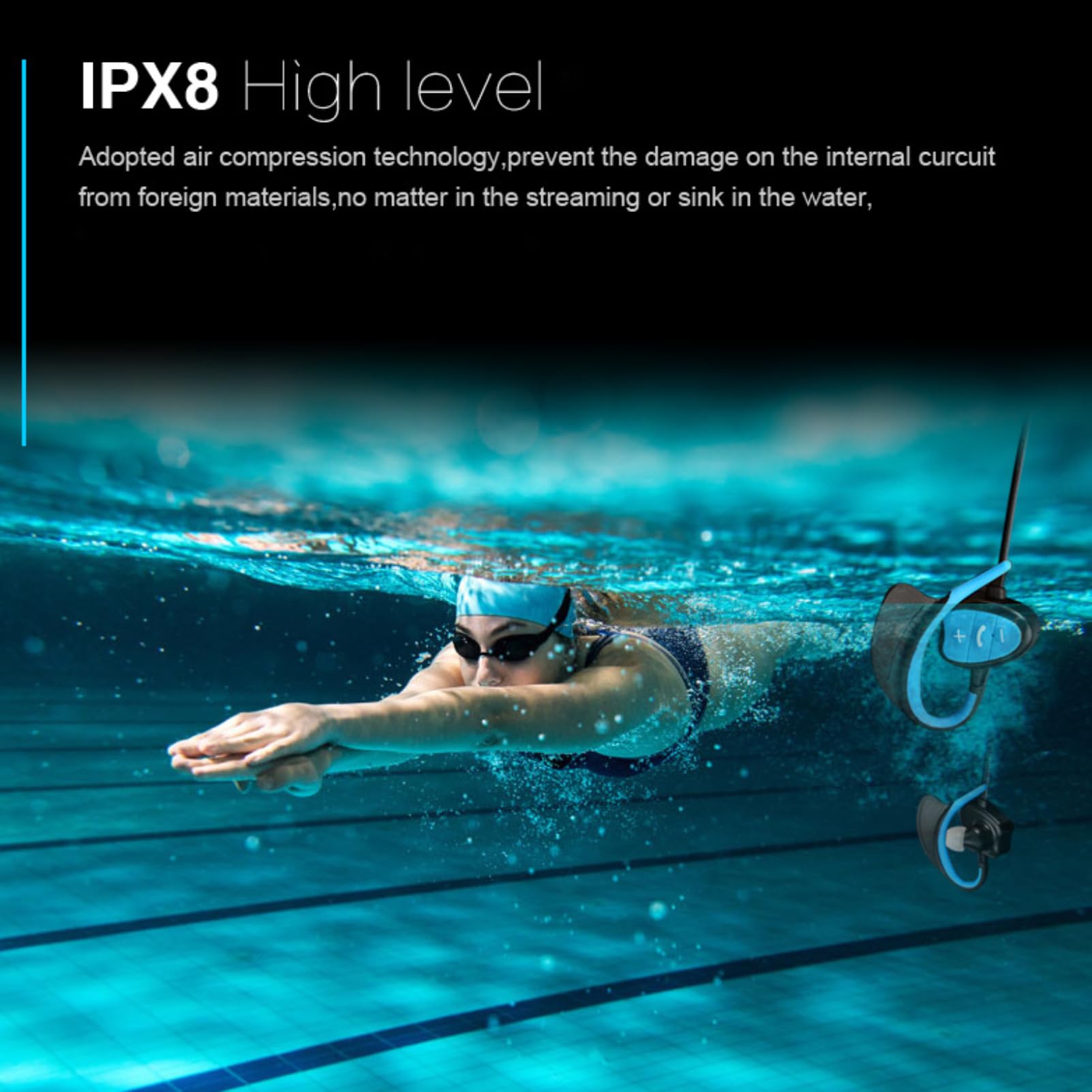 Sxhlseller Écouteurs de Natation Étanches IPX8, Écouteurs Bluetooth Sport avec Réduction du Bruit et Invite Vocale Intelligente pour la Natation, la Course