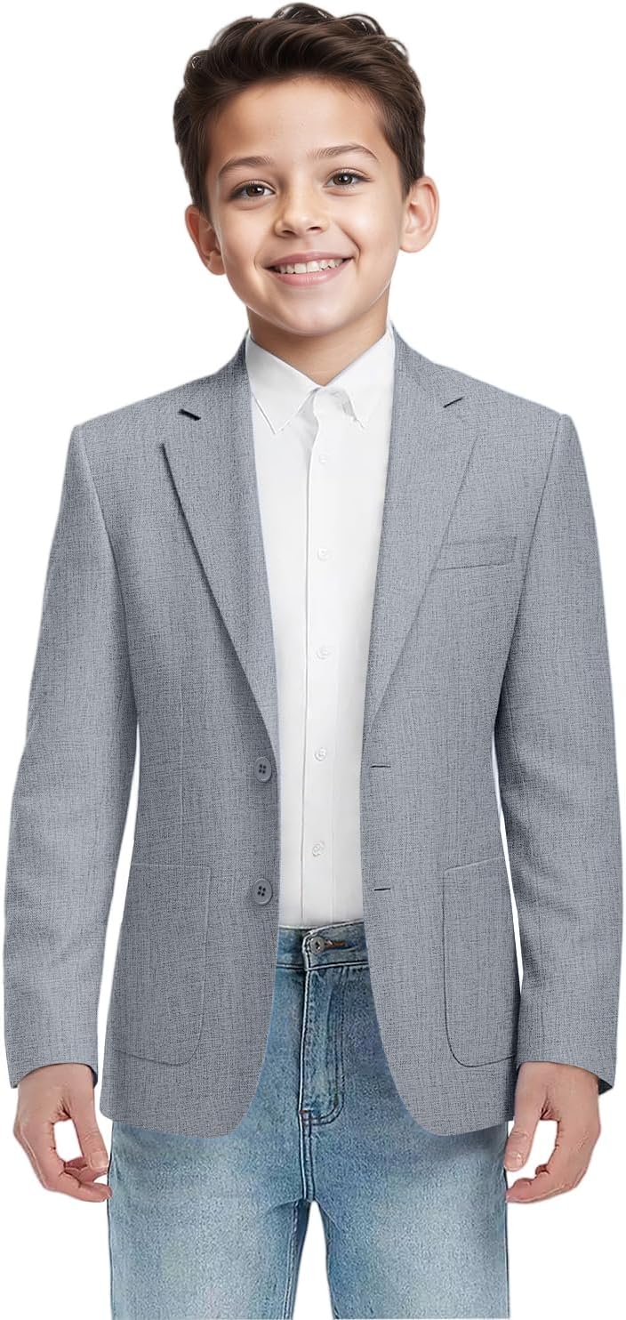 Blazer for Boys Lightweight Suit Jacket for Boys Suit Sport Coat for Kids Formal Blazer with Patch Pockets
