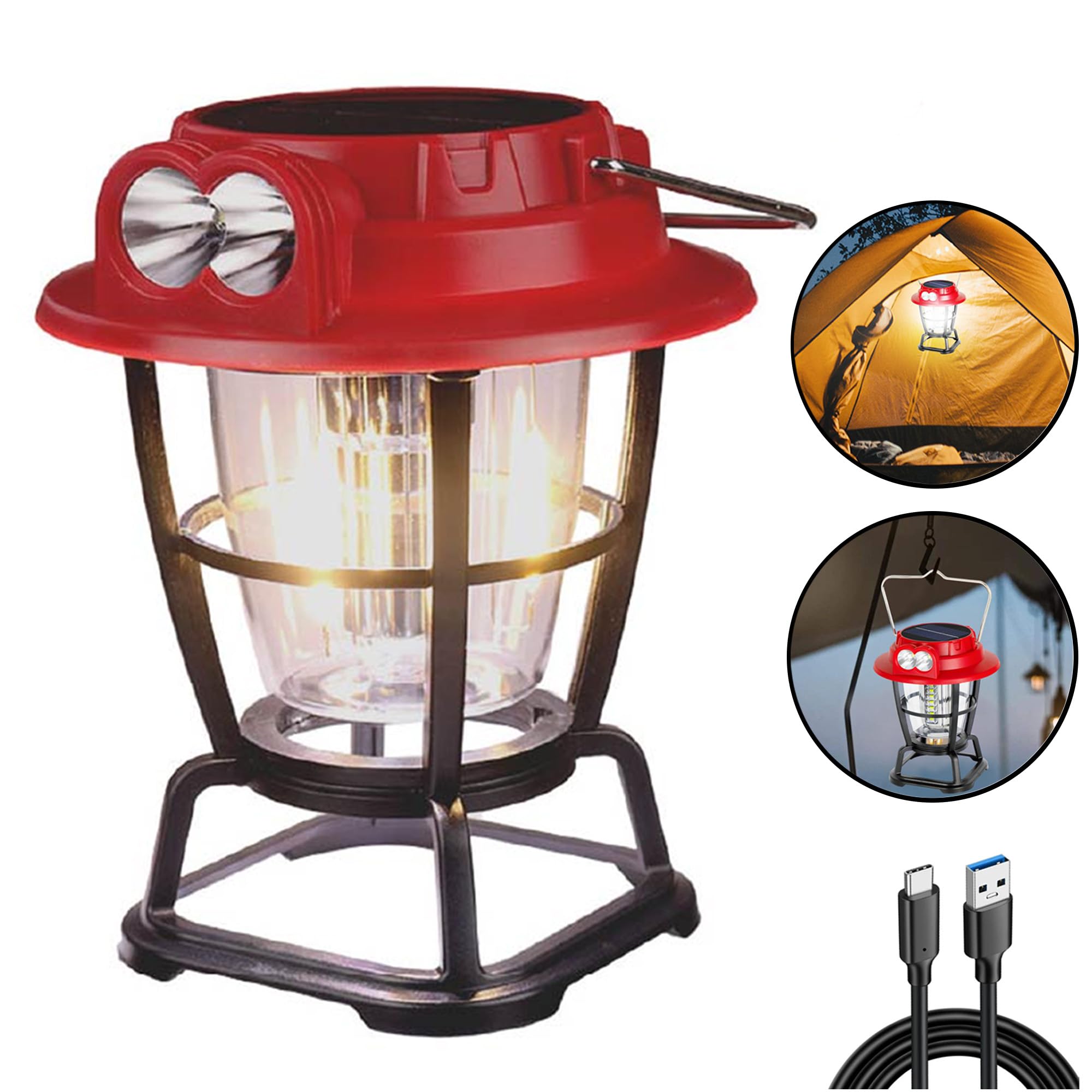 Portable LED Flashlight Solar Camping Lantern Light with Power Bank and Hanging Hook, IP65 Waterproof USB Rechargeable Solar Lamp & Twin Bulb LED for Home,Indoor,Outdoor,Travel (B0CKF2HHML) Amazon Price History, Amazon Price Tracker