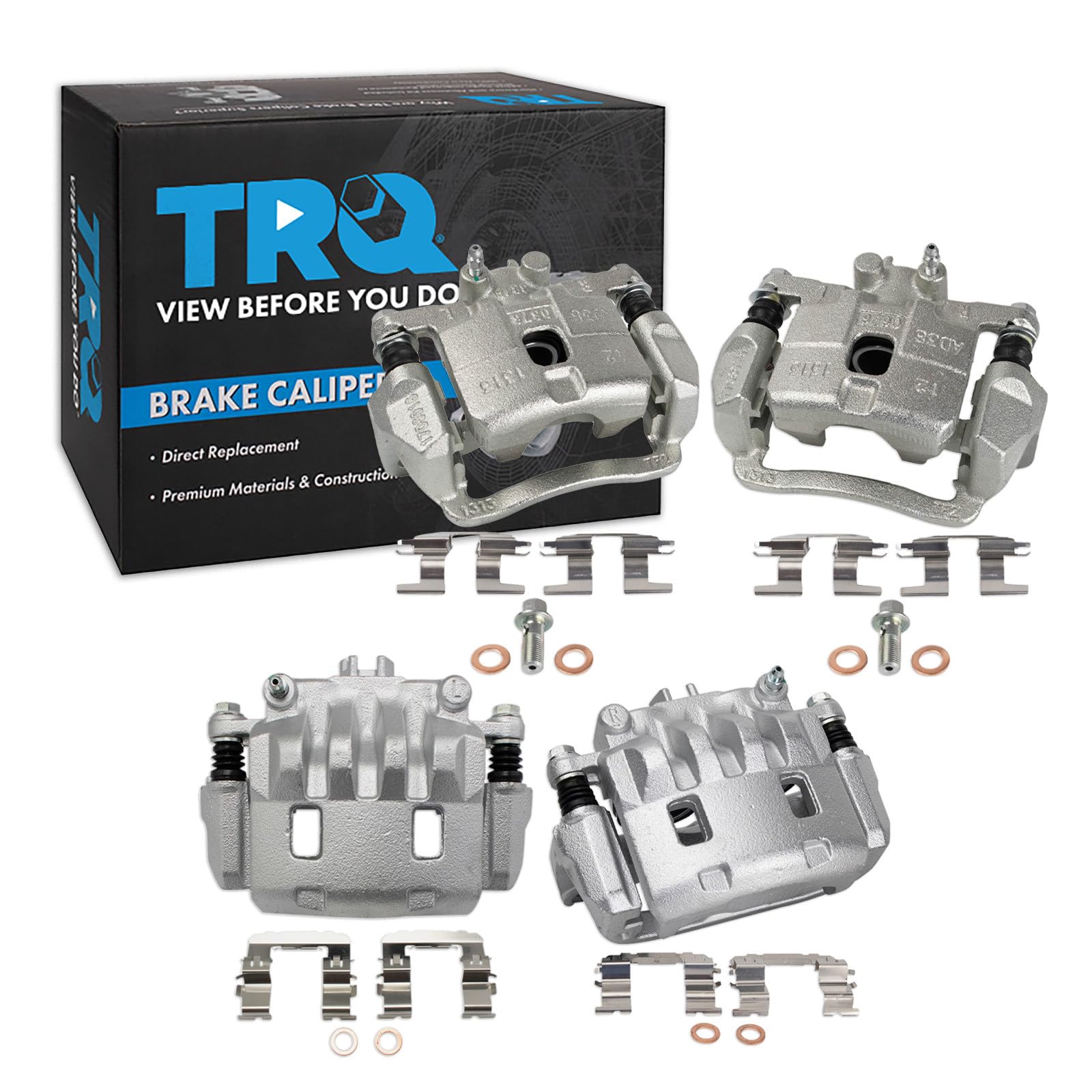 TRQ Front and Rear Brake Caliper Set Zinc Coated Brackets Hardware Compatible with 2005-2006 Saab 9-2X 2004-2007 Subaru Impreza