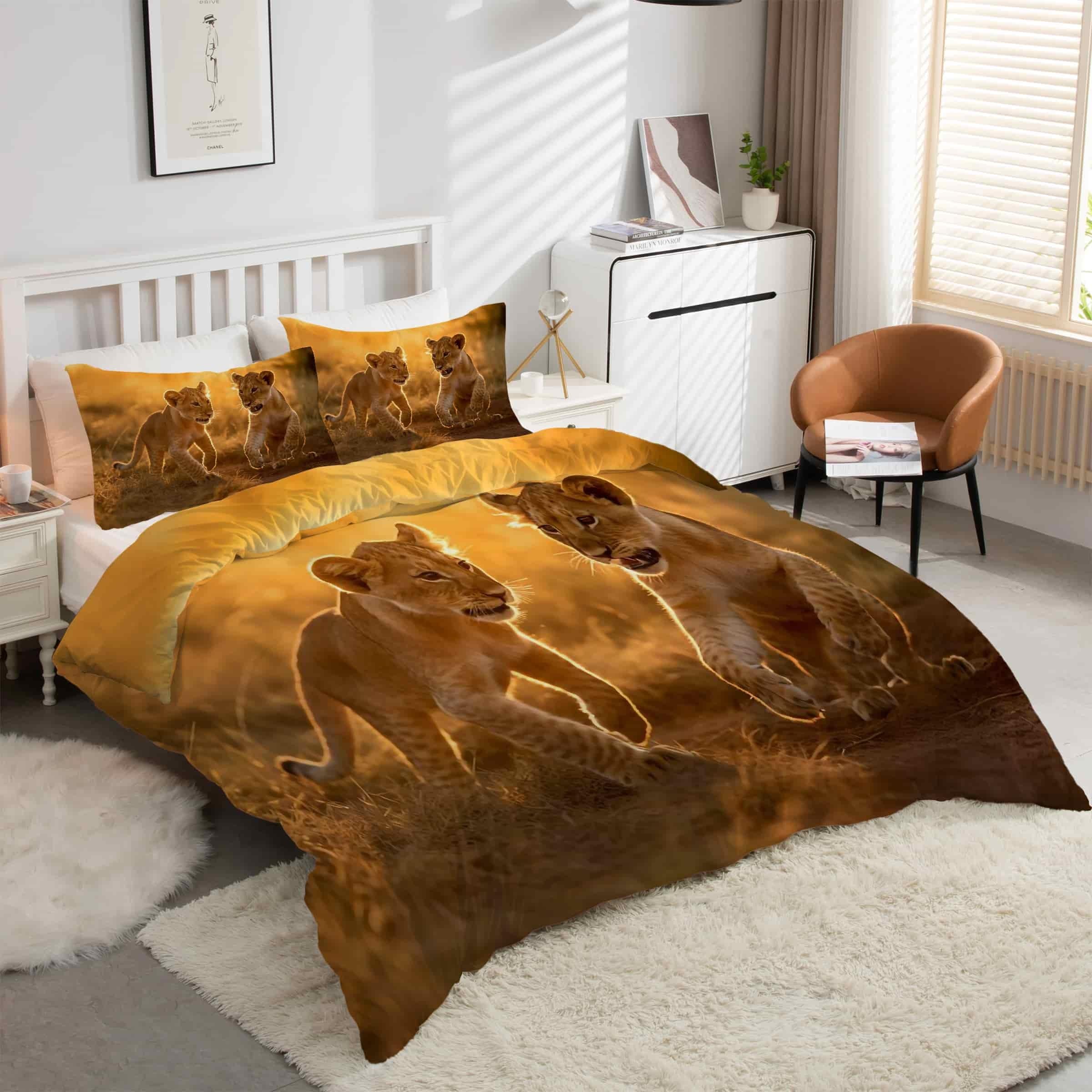 Housse de couette 200x200 lion en microfibre anti-plis facile à laver