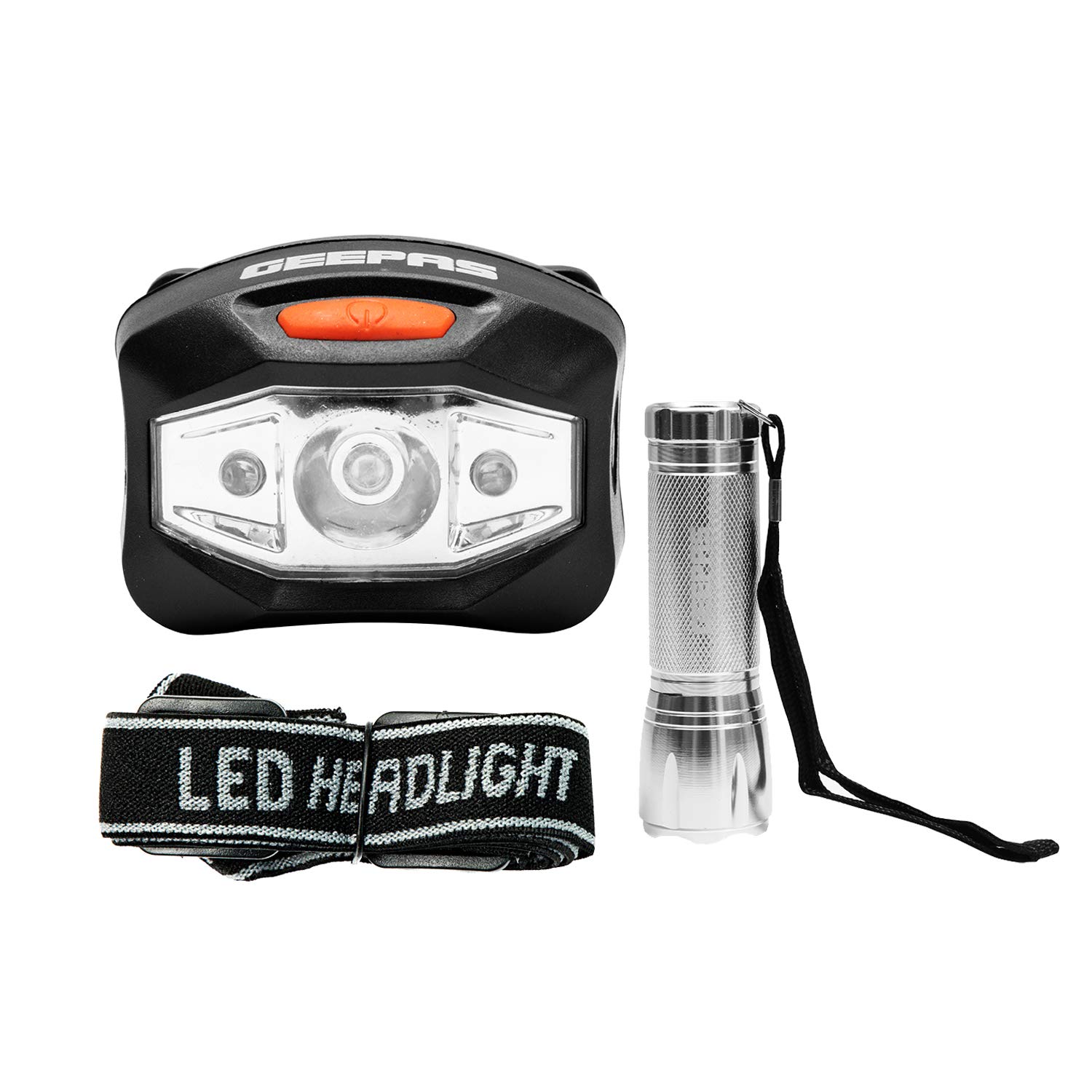 GEEPAS 3W Headlamp & Mini Flashlight Combo – Super Bright 120 Lumens LED Head Torch & 50 Lumens Mini Torch - Ideal for Running Camping Hiking DIY Caving Emergency – Battery Powered (Included)