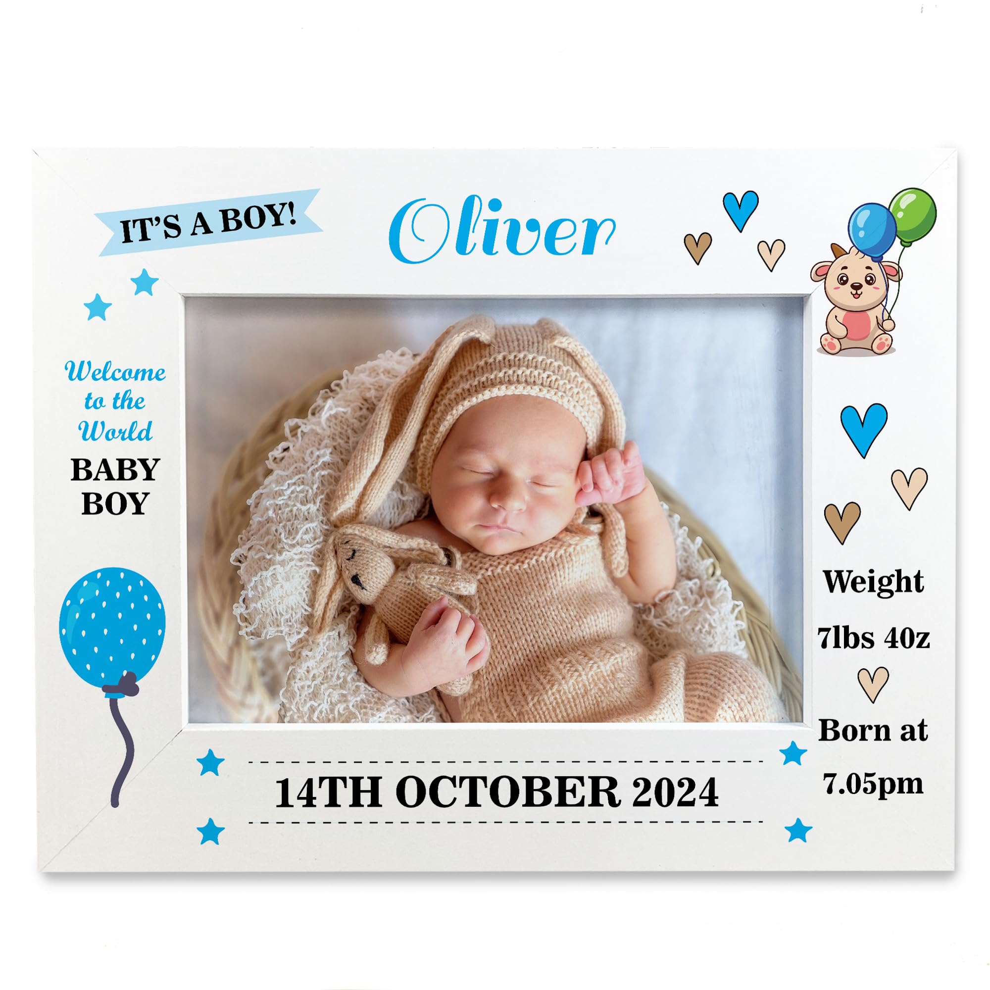 Red Ocean Newborn Baby Boy Keepsake Gifts, Personalised Birth Details Frame, Wooden 7x5 Baby Photo Frame, New Mum and Dad Gifts, New Baby Gifts, Baby Boy Keepsake Gifts