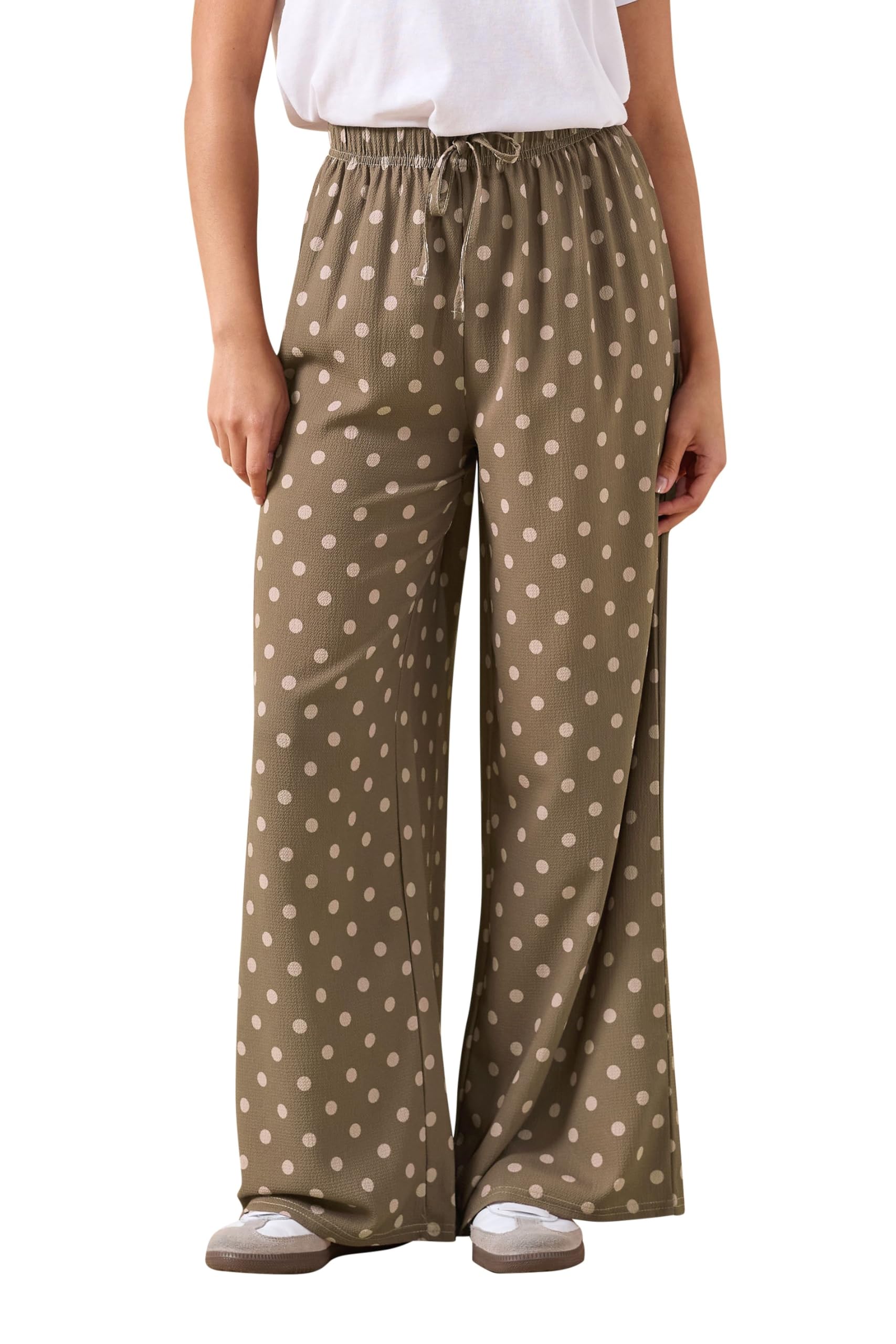 PixieGirl Petite Brown Polka Dot Crepe Wide Leg Trousers Petite