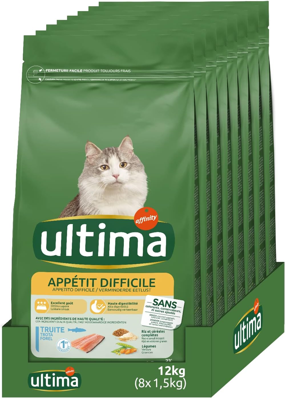 Ultima Croquettes pour Chat Appétit Difficile avec de la Truite Pack