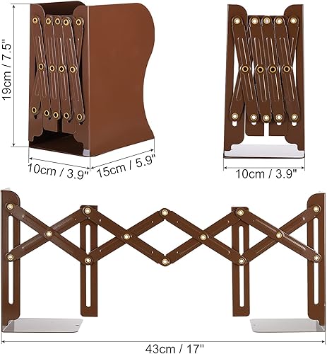 Miniatura 8 de PATIKIL Sujetalibros ajustable, extremo de libro de metal para estantes, libros pesados, organizador de archivos de revistas, soporte expandible