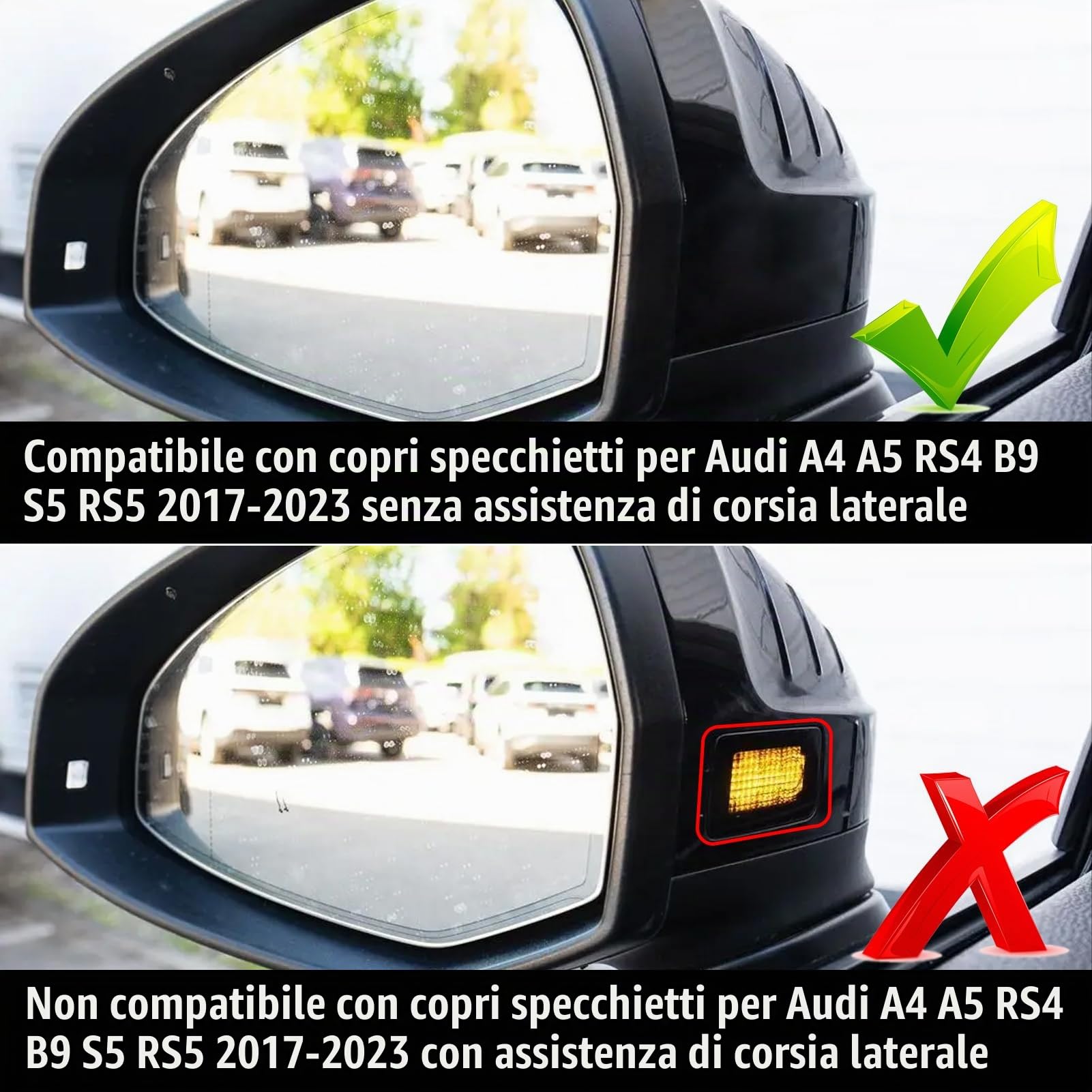 TTCR-II 2PCS Compatibile con Calotte Specchietti Audi A4 A5 RS4 B9 S5 RS5 | Sinistra + Destra Laterale Copri Specchietto Retrovisore A4 A5 RS4 2017 2018 2019 2020 2021 2022 2023 non Side Assist-Nero