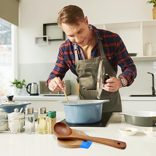 Miniatura 7 de Soporte de cuchara de madera para encimera de cocina, soporte de cuchara de madera de teca natural para estufa o encimera (azul)