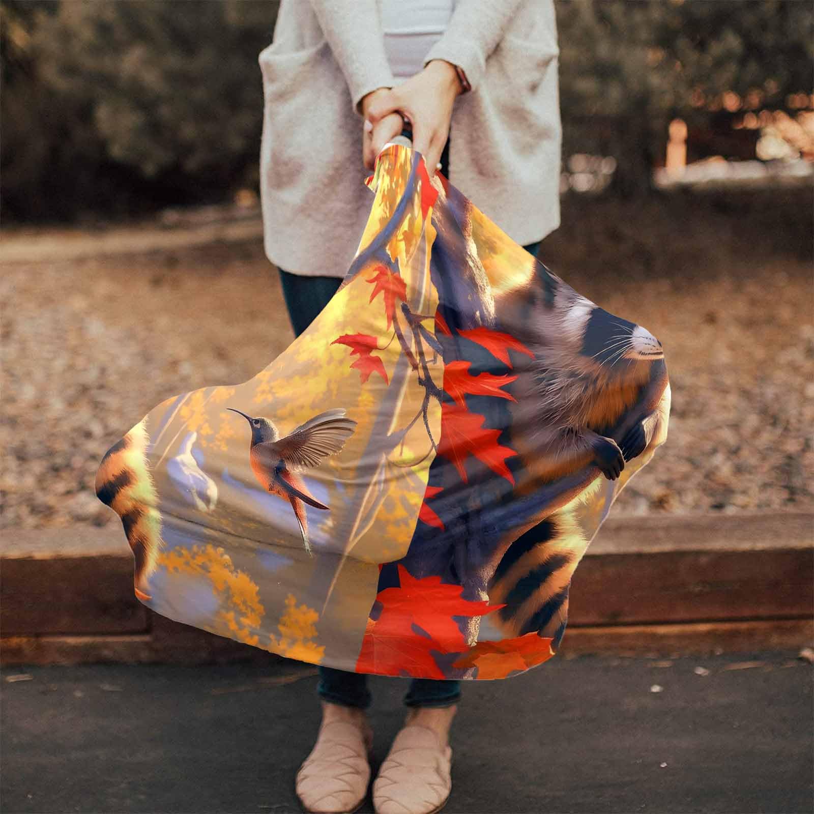 Nursing Cover for Breastfeeding Scarf, Hummingbird Raccoon Fall Maple Nature Baby Car Covers Super Soft Multi Use for Canopy Shopping Cart Cover Blanket Stroller Cover