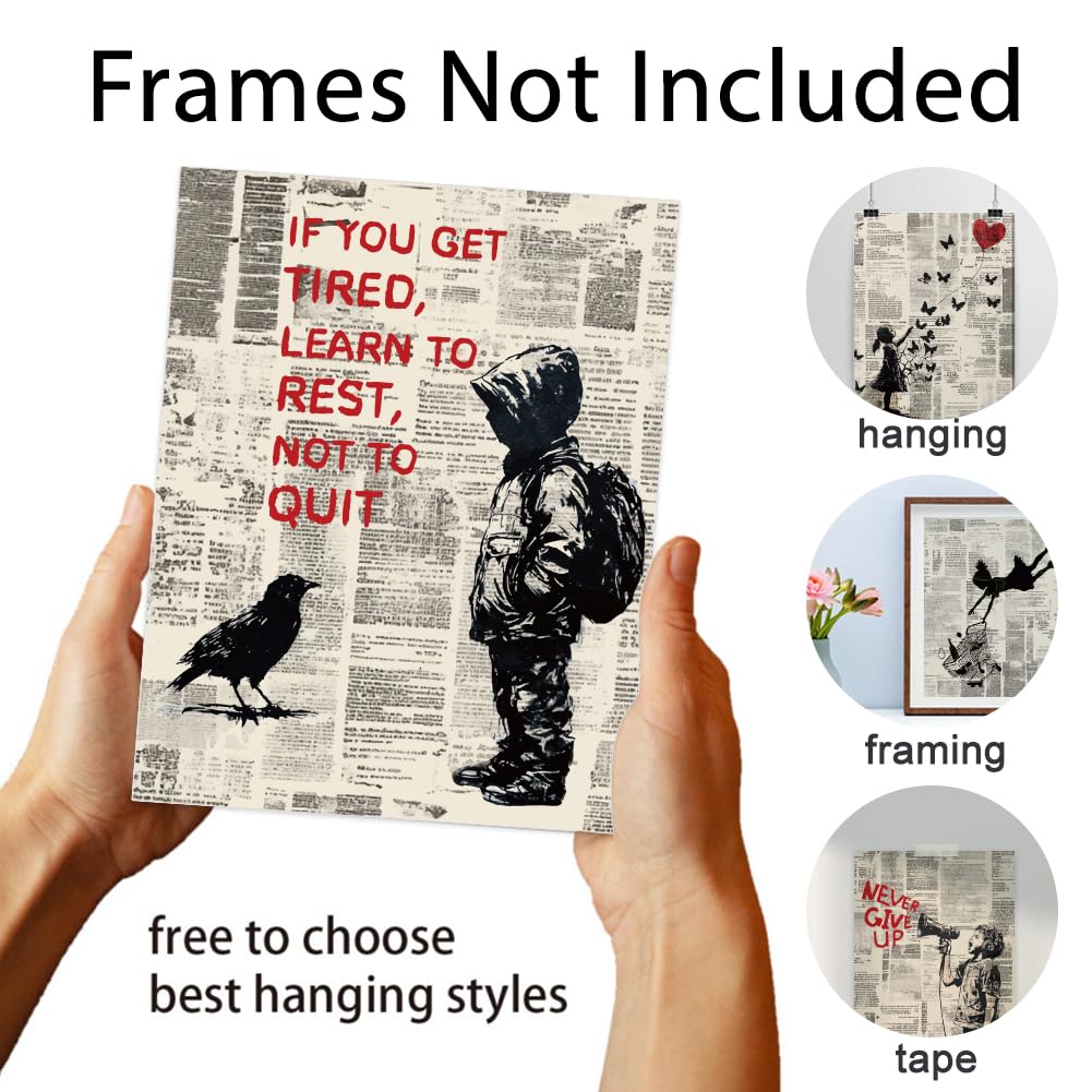 Wieco Art 3 pezzi dipinti su tela famosi di Banksy Wall Art Raining Day Modern Inspirational Grey Love Pictures Print Opere d'arte per cucina, casa, ufficio