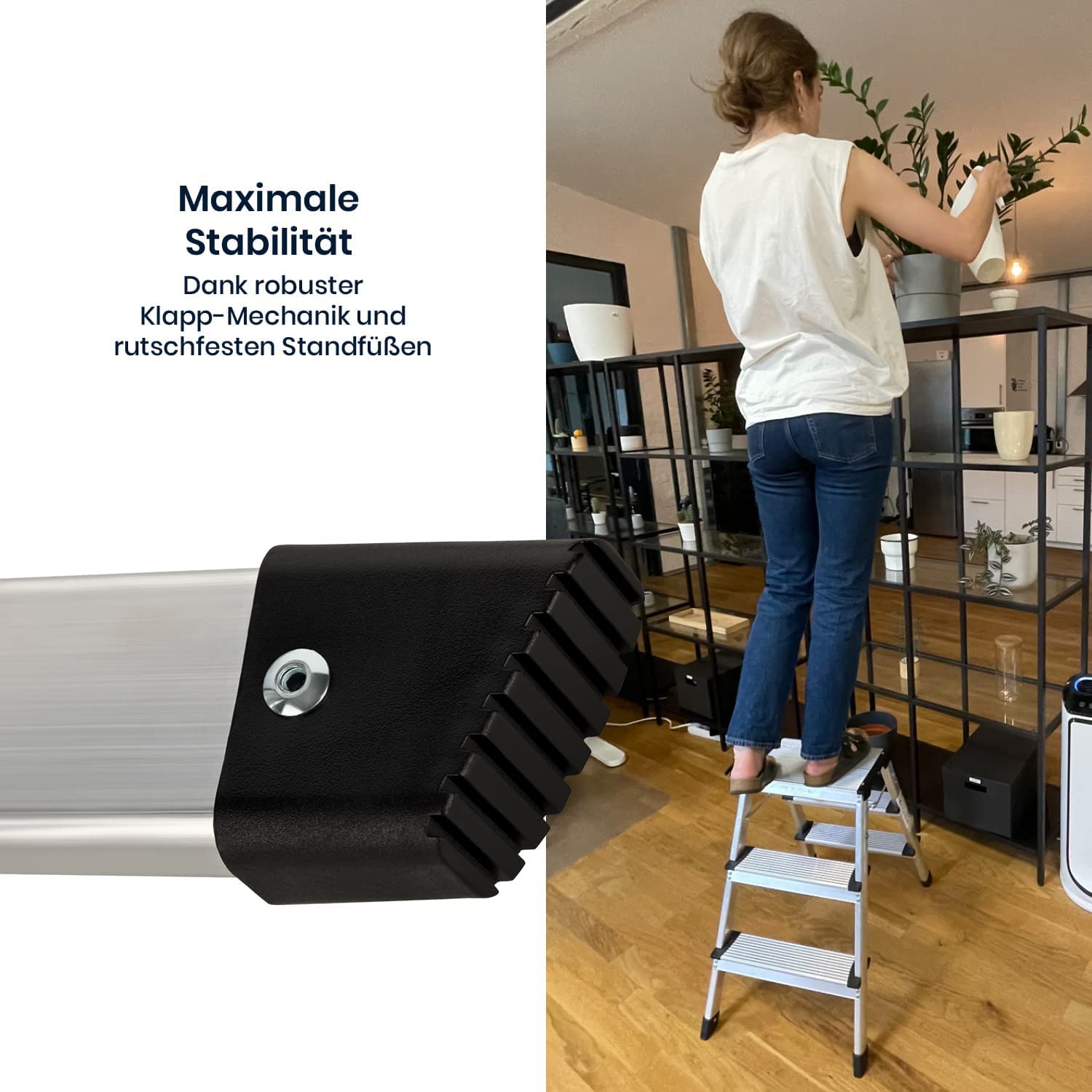 TREPPE Aluminiowa składana drabina dwustronna nożycowa 3 stopnie