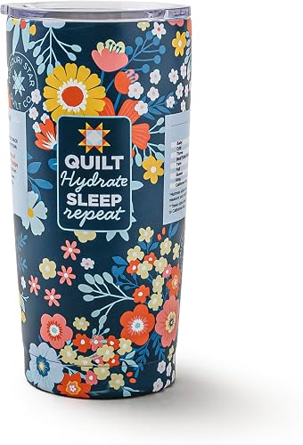 Missouri Star Floral Insulated Tumbler - Quilt Hydrate Sleep Repeat Gift for Quilters - Dishwasher Safe, 20oz