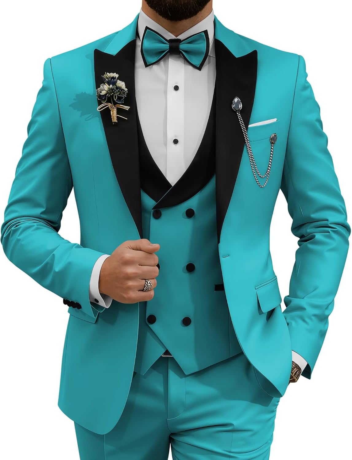 SHUZHXLZANGY Men's 3 Piece Wedding Tuxedo for Men Slim Fit Double Breasted Suit Men Prom Suits