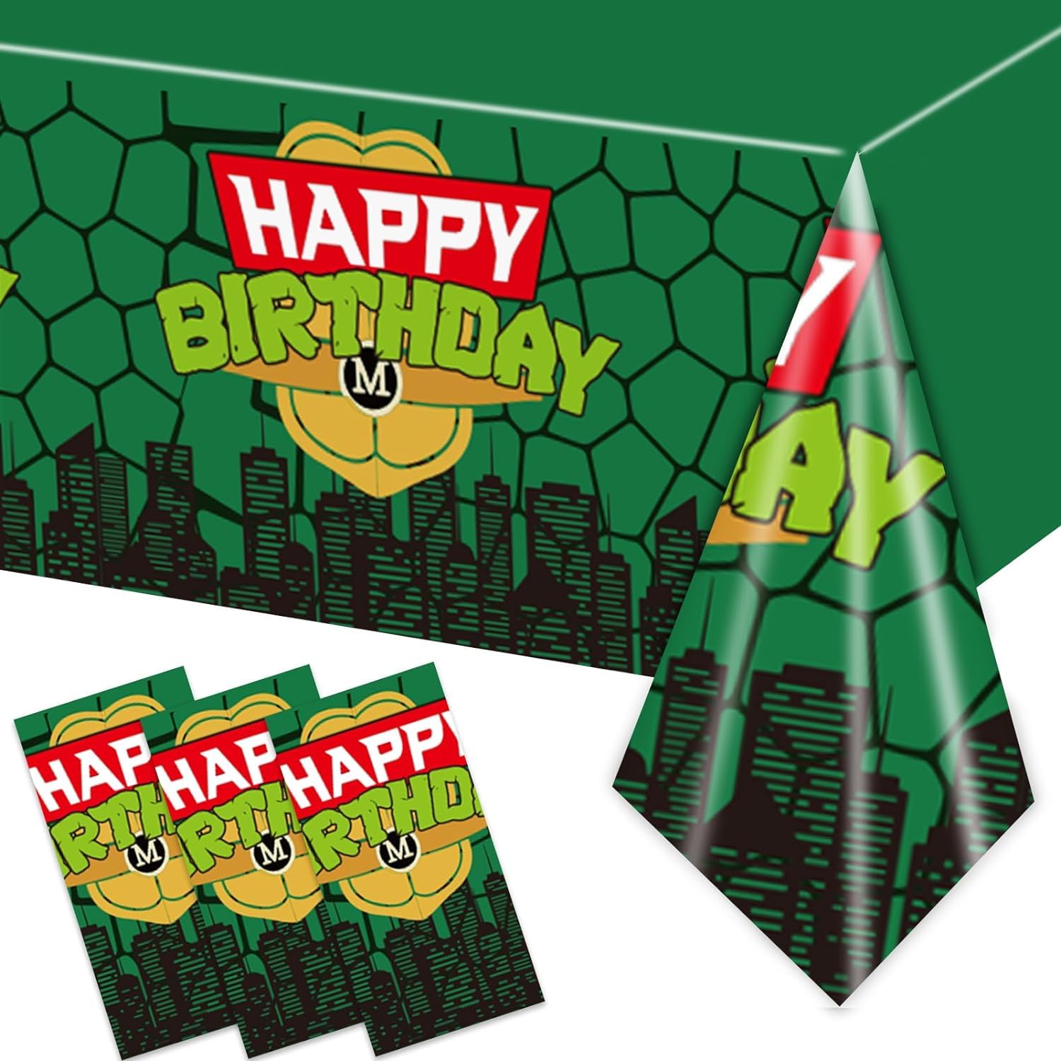 3PCS Ninja Turtle Tablecloths for Kids Boys Birthday Party Green American Comics Turtles Themed Party Decorations Disposable Plastic Table Cover Party Supplies -108 X 54in