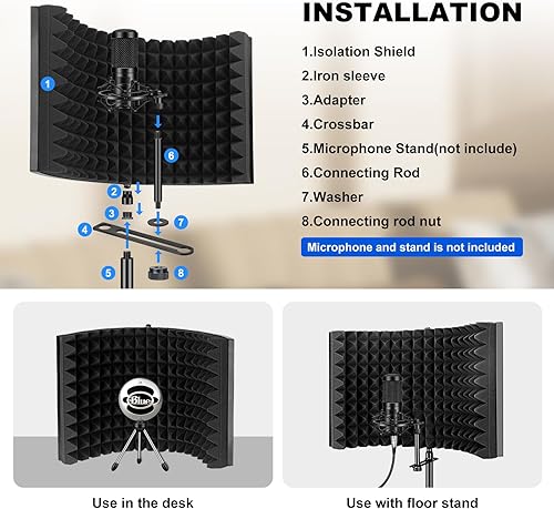Miniatura 4 de Aokeo (AO-302) Escudo de aislamiento de micrófono de grabación de estudio profesional. Espuma absorbente de alta densidad se utiliza para filtrar