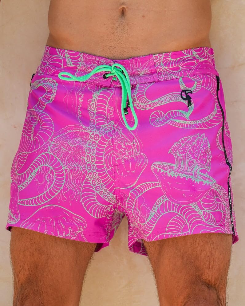Jelly-Ink Swim Trunks (3" and 5") - 4 Way Stretch, Quick Dry, Chlorine Resistant, Built in Compression Liner (US, Alpha, Large, Regular, Regular, 3" Inseam, Purple)2