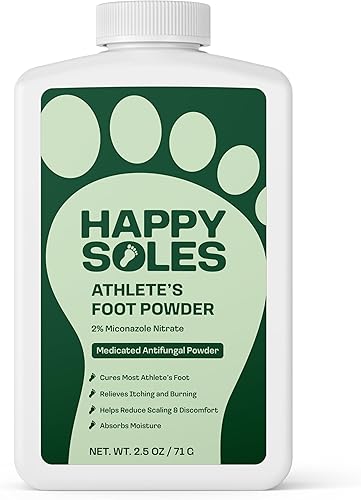 HAPPY SOLES OTC - Polvo antifúngico para tratamiento de pies de atletas al 2 % de nitrato de miconazol, alivia la picazón y el ardor, absorbe la