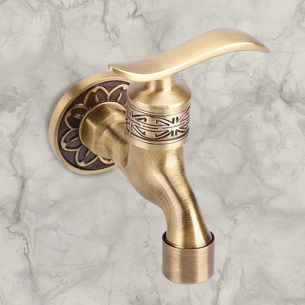 Grifo para lavabo, grifo para lavadora de latón macizo, estilo antiguo, montaje en pared, grifo de agua fría para lavandería, lavabo, decoración del hogar