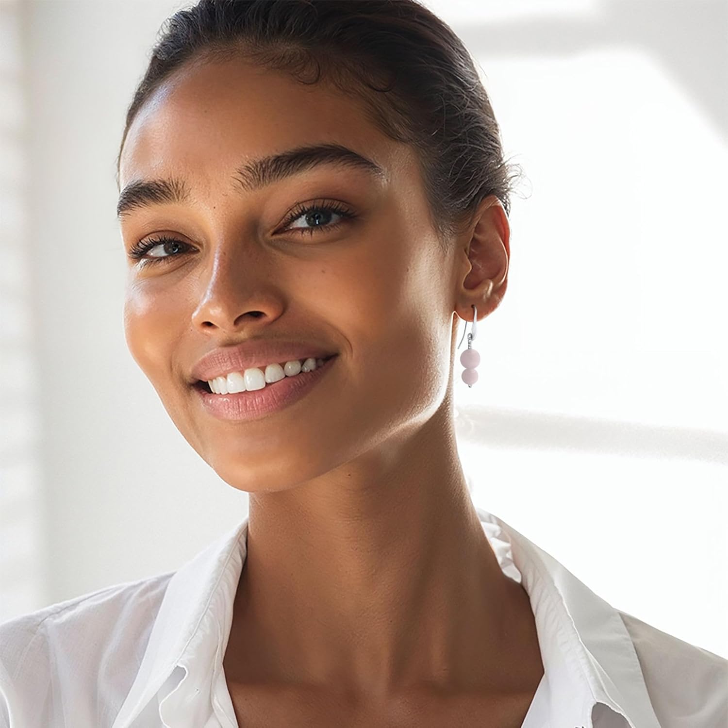 925 Sterling Silver - Rose Quartz Earrings for Women - 10mm Round Beads Design - Rose Quartz Drop Earrings - October Birthstone Earrings - Perfect Gift for Women - Image 3