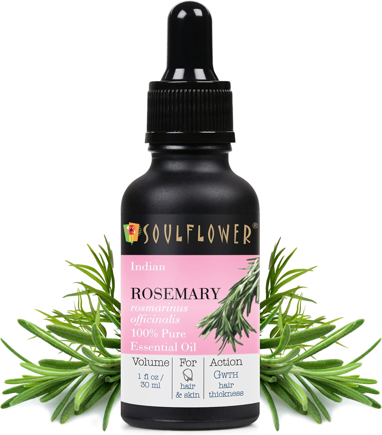 Soulflower Rosemary Essential Oil for Dry & Damaged Hair & Oily Skin