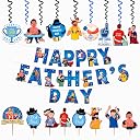 Festiko® Father's Day/Super Dad Birthday Party Decorations Items for Surprise (All in One Surprise KIT Banner,Swirls,Cake Toppers,Cup Cake Topper,Ribbons)- 16 Pcs gallery image